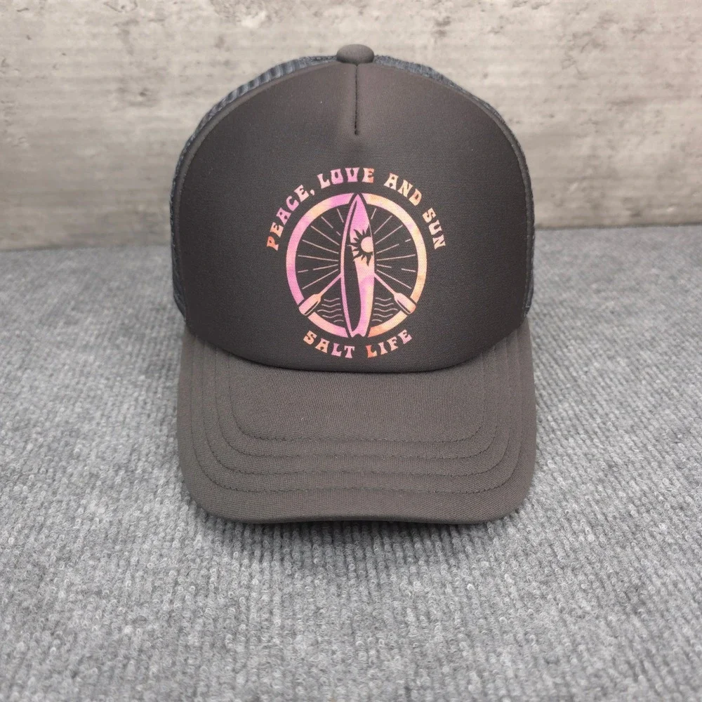 Salt Life Hat Cap Youth Snap Back Black Peace Love And Sun Beach Surf Trucker
